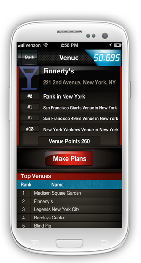 Fanatic Android App, 'Venue & Make Plans' screenshot