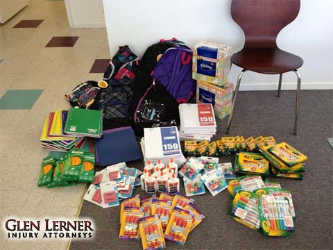 Glen Lerner Injury Attorneys donate school supplies to the VEA "Fill the Bucket" fundraiser.