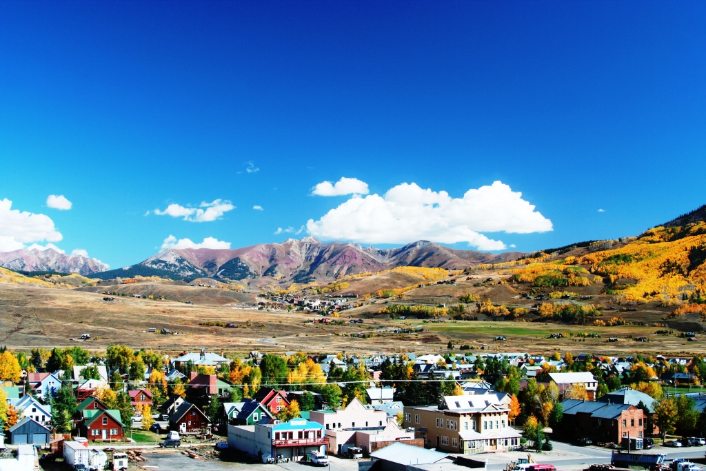Crested Butte with fall foliage backdrop