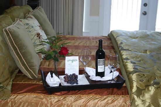 Complimentary wine, fresh grapes and Lindt chocolate are just a few of the many amenities included in a guest's stay at Henderson Park Inn.