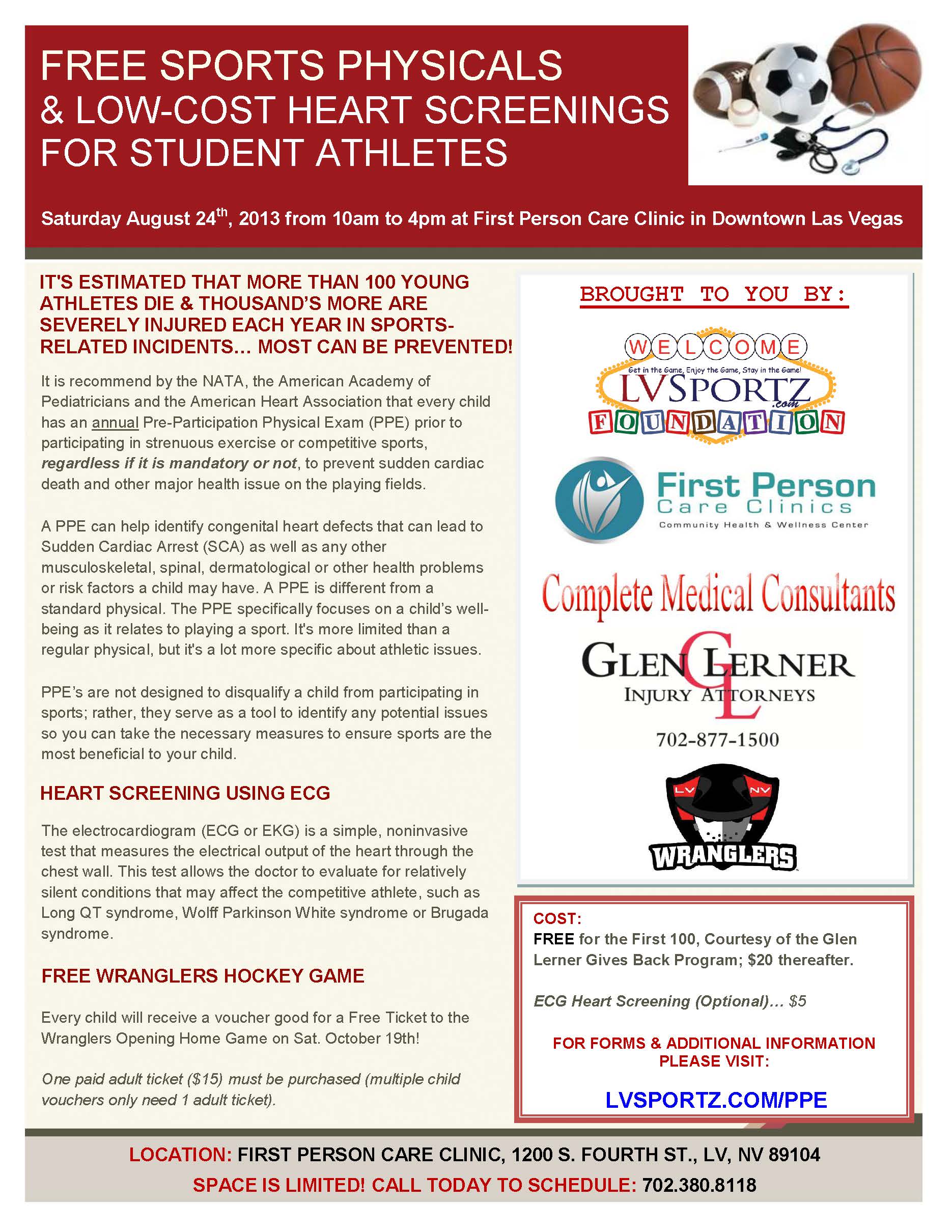 FREE Sports Physicals for first 100 athletes, courtesy of Glen Lerner Injury Attorneys.