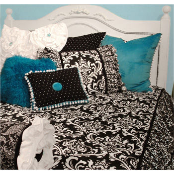 The Yin & Yang Designer Girl's Bedding Collection is availabe in pink and black as well as turquoise and black.