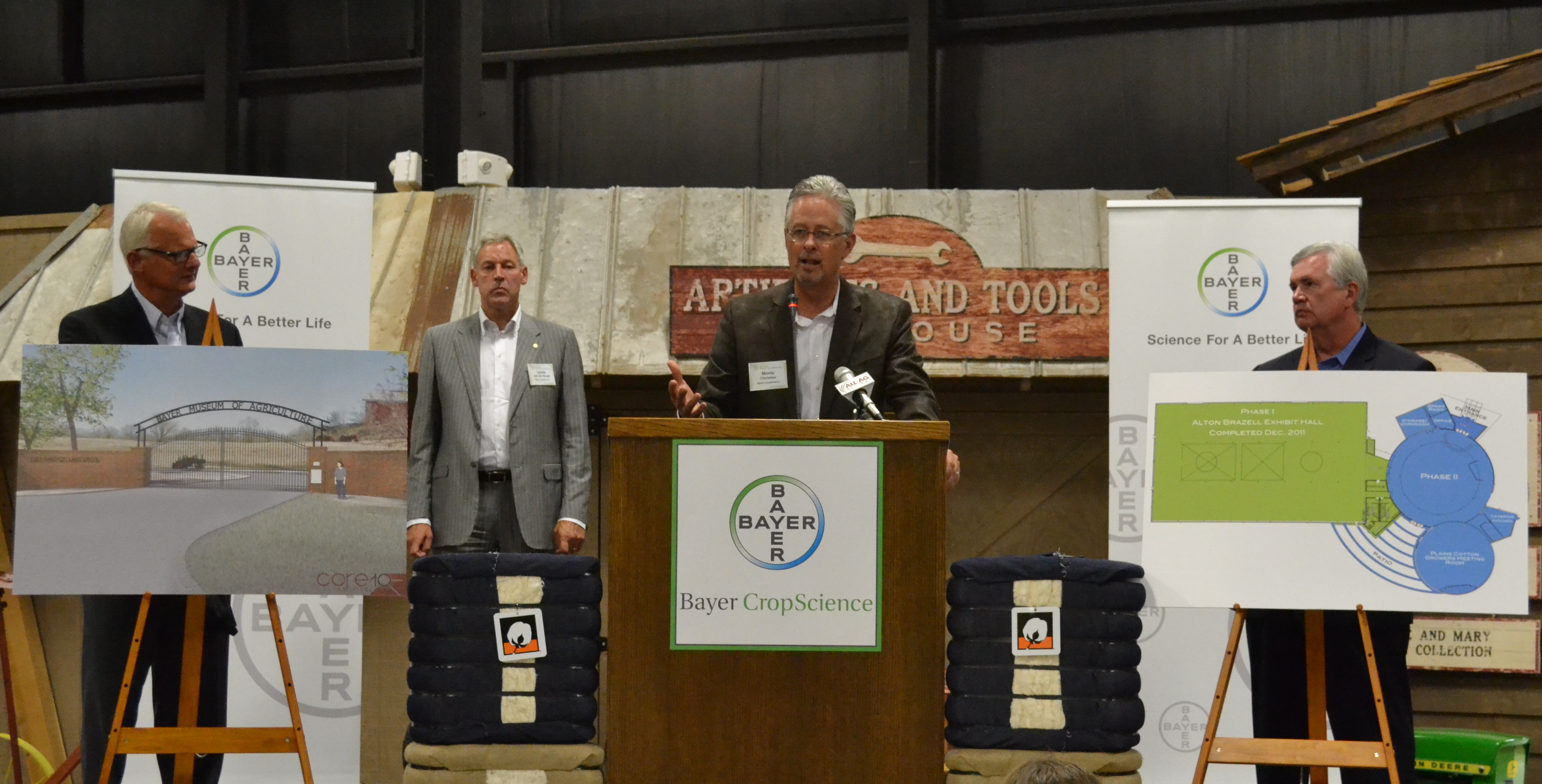 Monty Christian, vice president of U.S. cotton operations for Bayer CropScience, speaks at the Bayer Museum of Agriculture press conference.