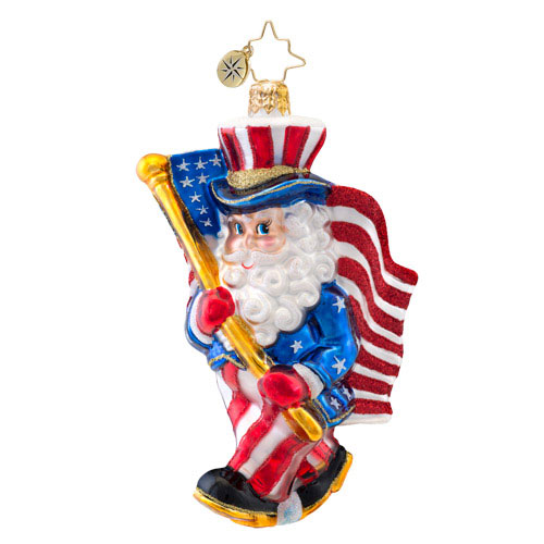 The patriotic and USA ornaments from Christopher Radko's Stars & Stripes collection welcomes this new Santa addition.