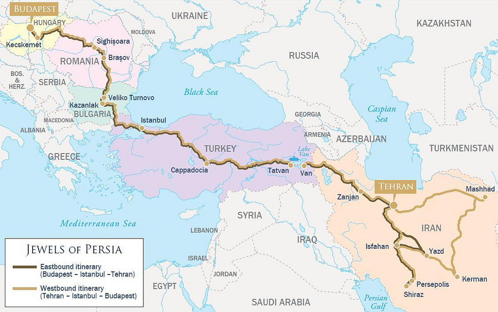 Jewels of Persia on the Glden Eagle Danube Express - Rute Map