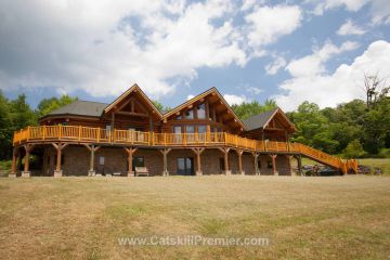 This Catskill Mountain Log Home is offered for $1,599,000 through Christine O'Shaugnessy of Coldwell Banker Timberland Properties. Listing #34952. Call 845-586-3321