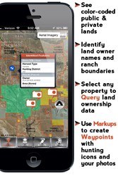 Easily view public lands, private land owner names and property boundaries, hunting units, and create waypoints.
