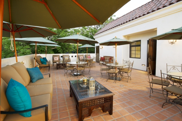 The outdoor terrace is ideal for visitors to meet for refreshments and parishioners to take breaks between Scientology services.