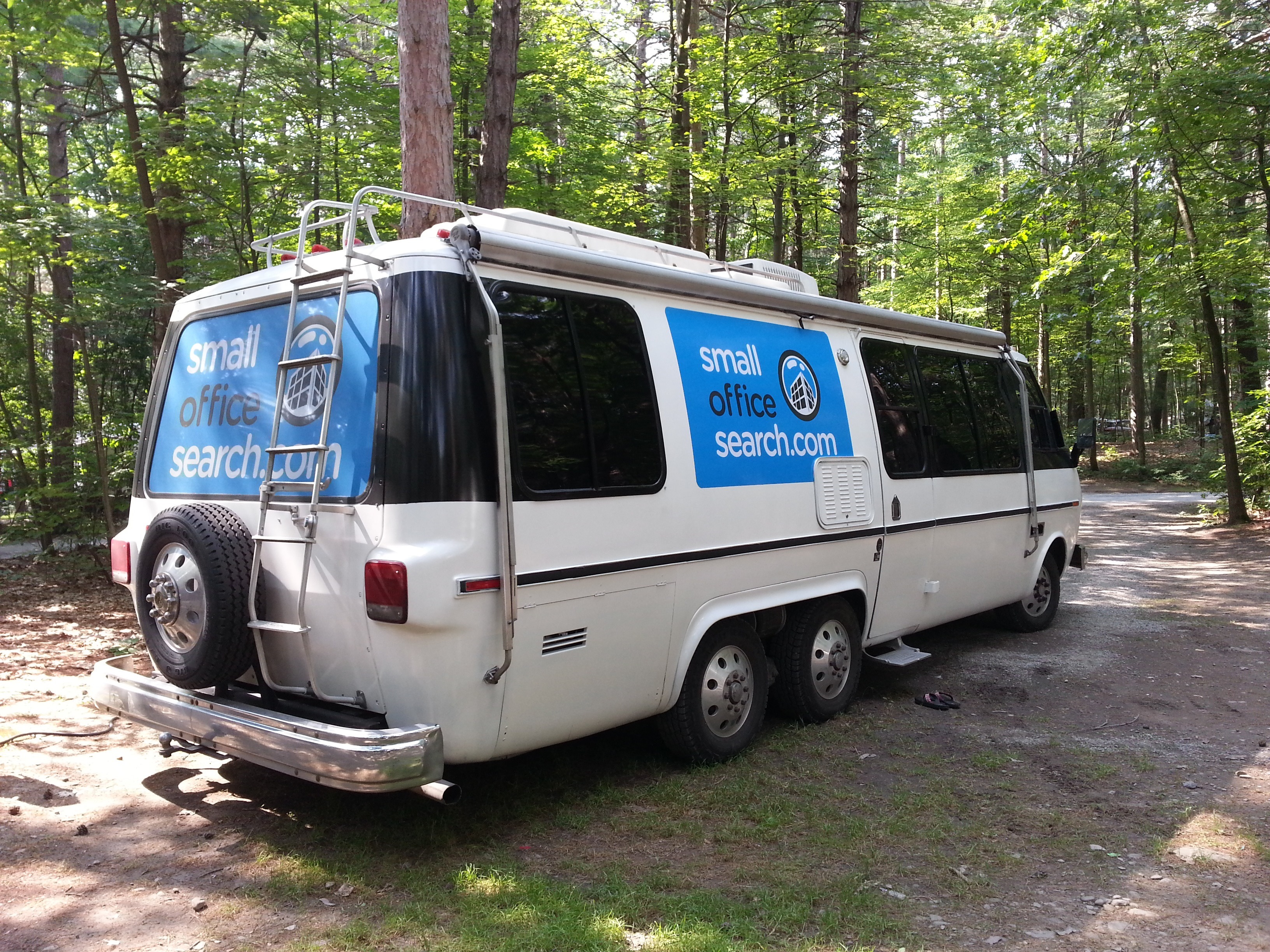 Scavone used a combination of vinyl decals and perforated rear window graphics to make the RV stand out.