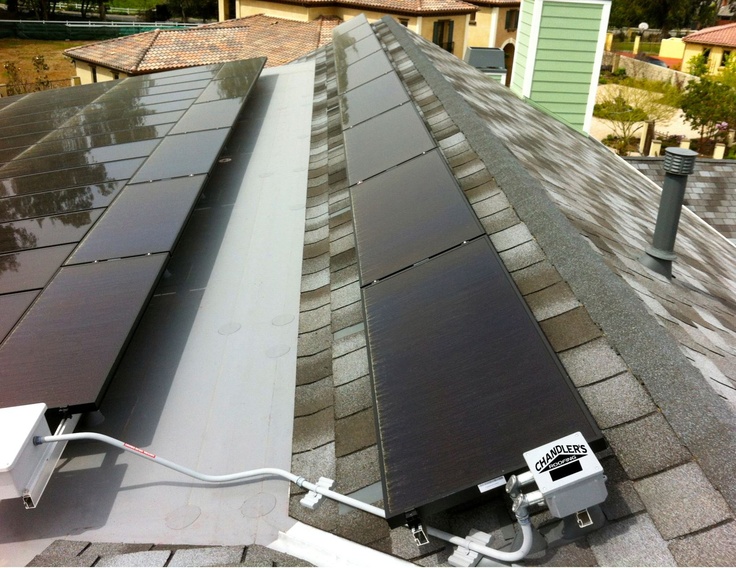 Rack mounted solar panel system installed by Chandler's Roofing in Orange, CA