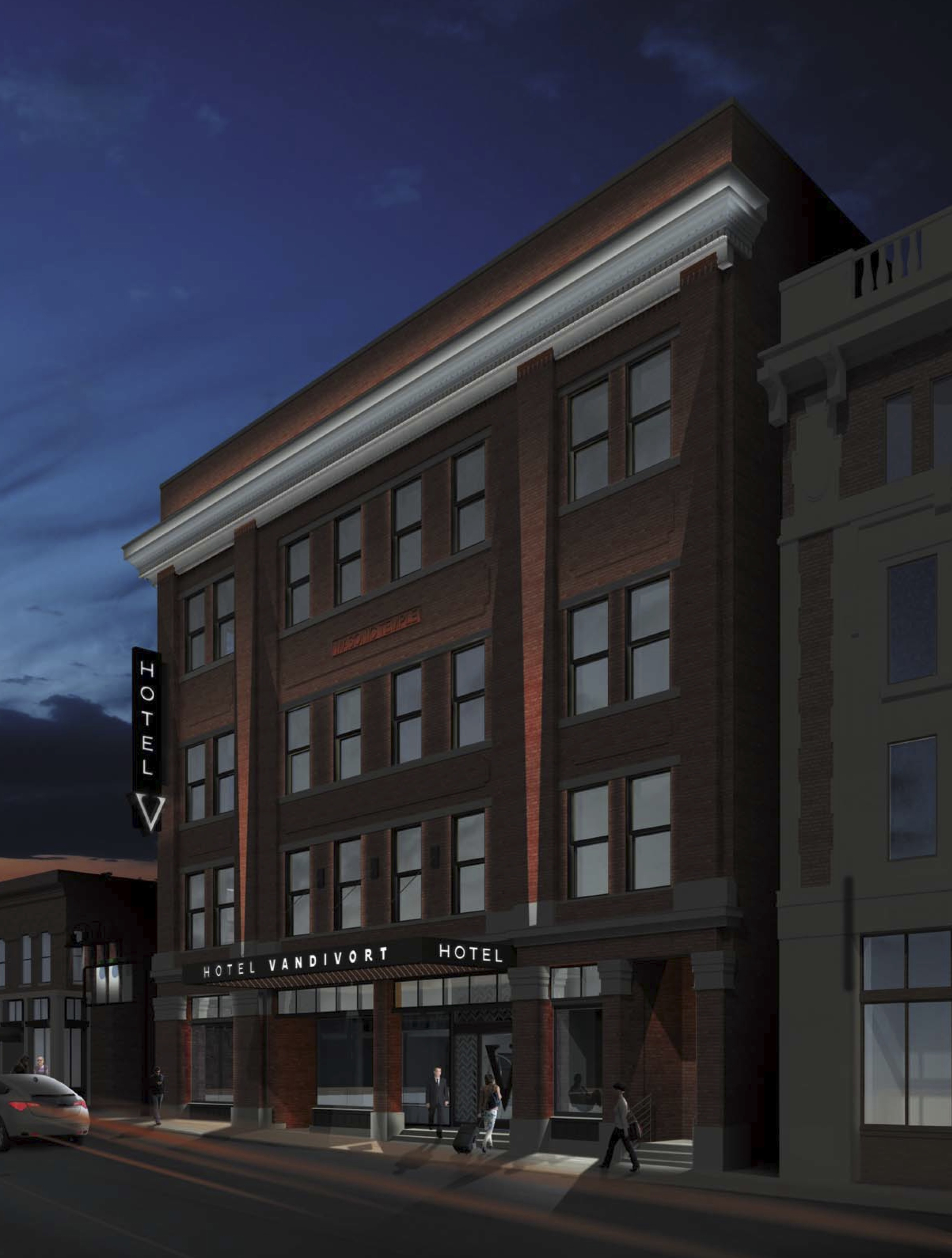 Rendering of the entrance to Hotel Vandivort