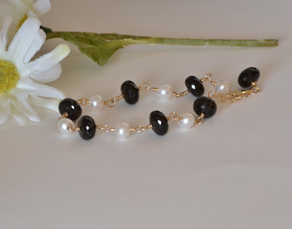 14k gold filled, Black Spinel and Cultured Freshwater Pearl Bracelet from Nature's Splendour® by Elizabeth Pings