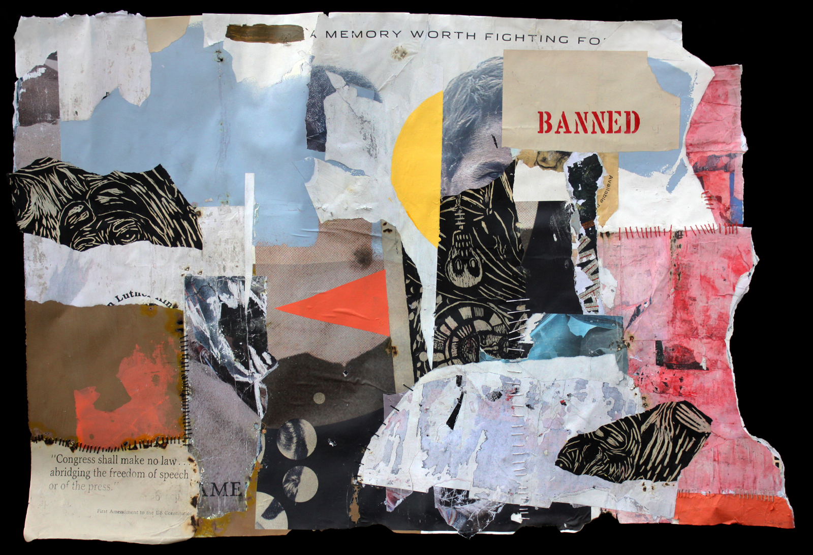 "We Didn't Start the Fire", 2013  mixed media collage on found paper  58 x 82 inches