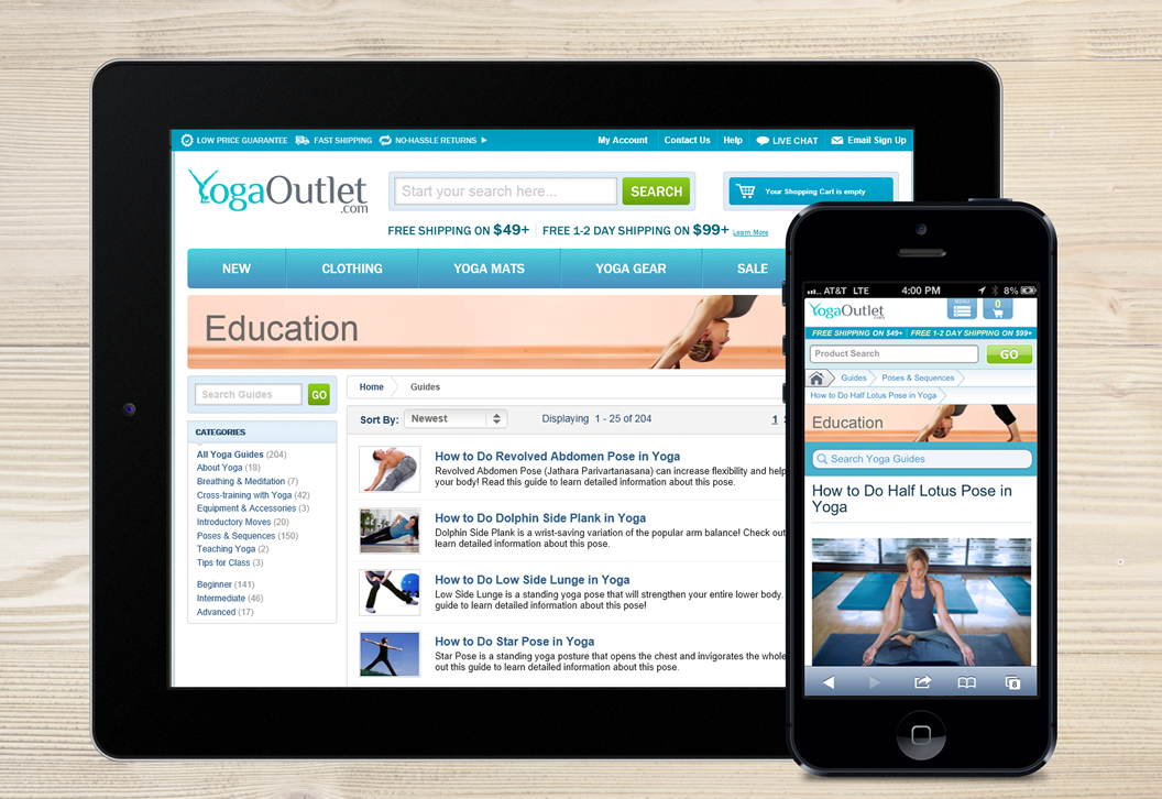 YogaOutlet.com Guides optimized for desktop and mobile