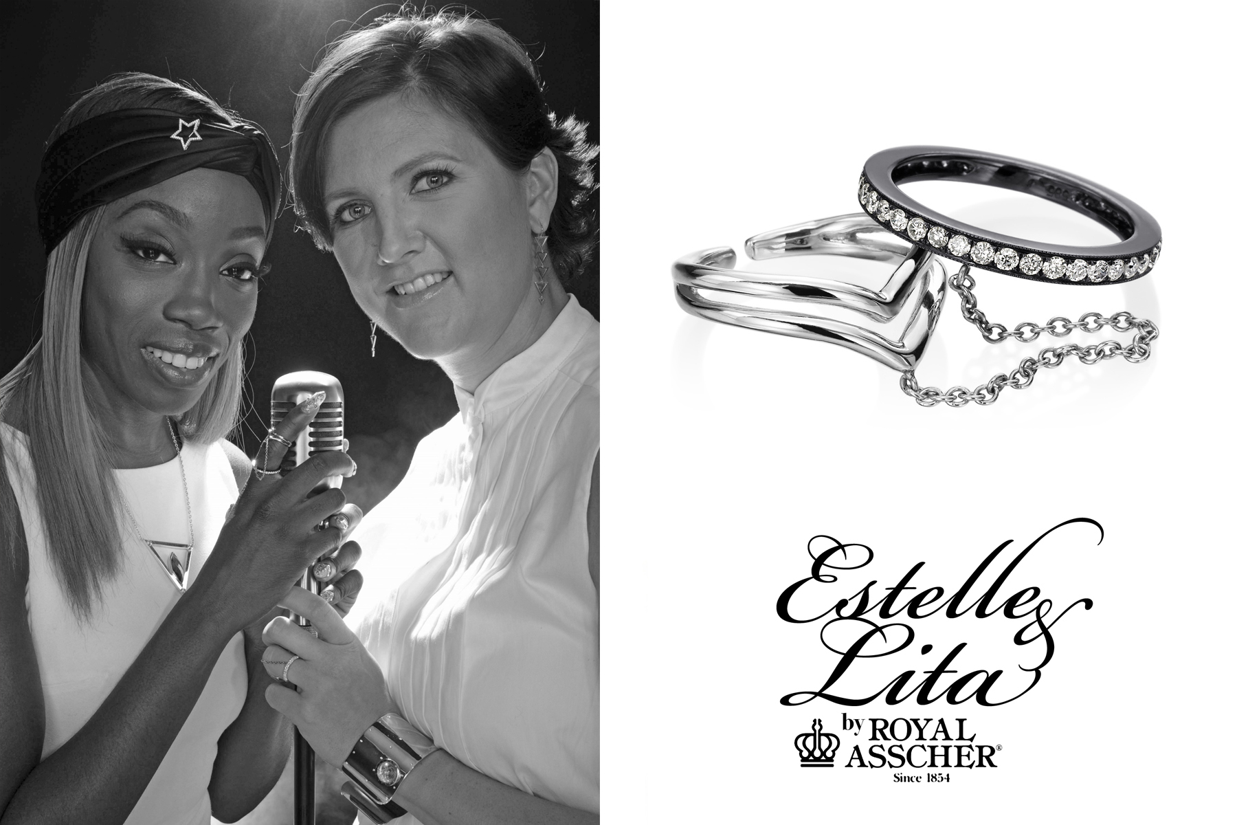Estelle and Lita Asscher with a ring from their new collection.