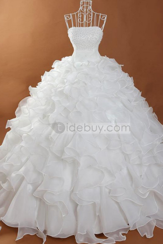 Pretty Ball Gown Beading Ruffles Long Wedding Dress