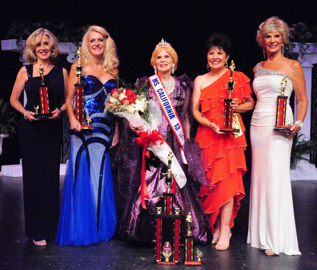 3rd Runner up Michele McDougal, 1st Runner up Dr. Gayla Kalp-Jackson, Alise Richel Ms Senior California 2013, 2nd Runner up Fabie Combs and 4th runner up Jeanne Lenhart