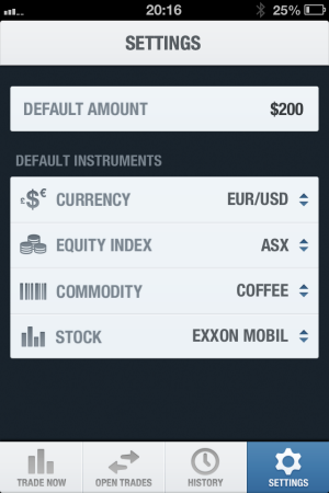 GOptions iPhone app - setting tab