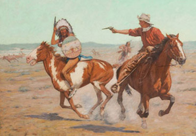 Attack on the Herd, ca.1907 (detail), Charles Schreyvogel, Sid Richardson Museum