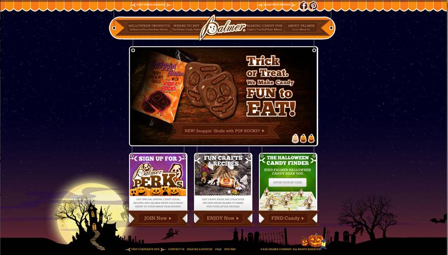 Screenshot of the home page for the new R.M. Palmer Company Halloween website.