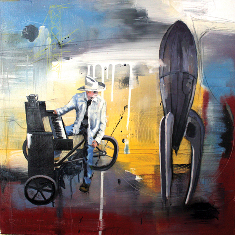 "Piano Bike Man" oil on canvas 22x22"