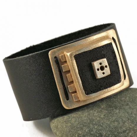 Men's Industrial Style Leather, Bronze and Tinted Concrete Cuff by Kathryn Designs Jewelry