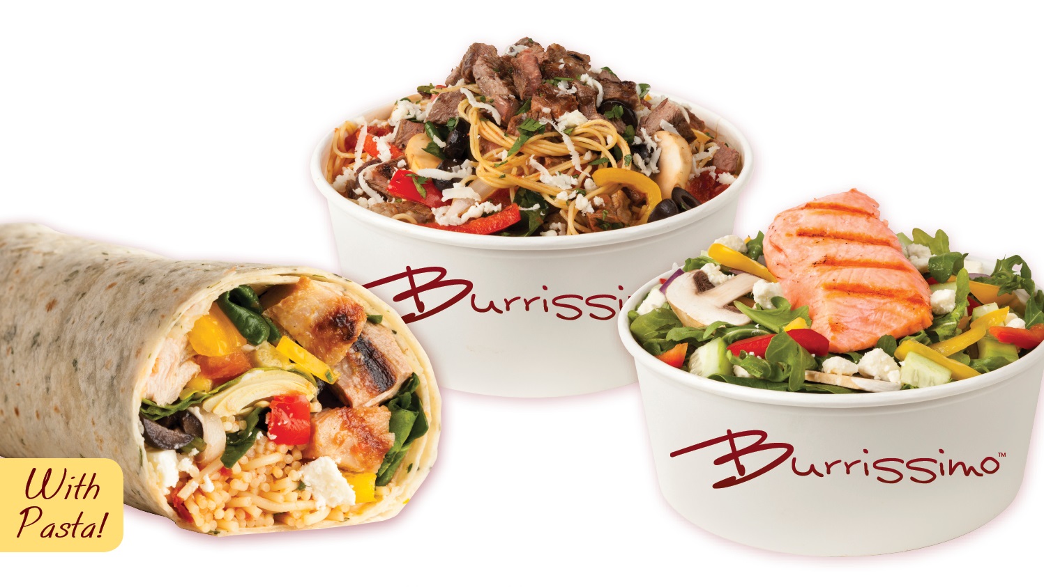 Entrée choices include Burrissimo’s signature Italian burrito, a pasta bowl or salad bowl - and now in Brea - a 10” artisan pizza, with gluten free crust available upon request.