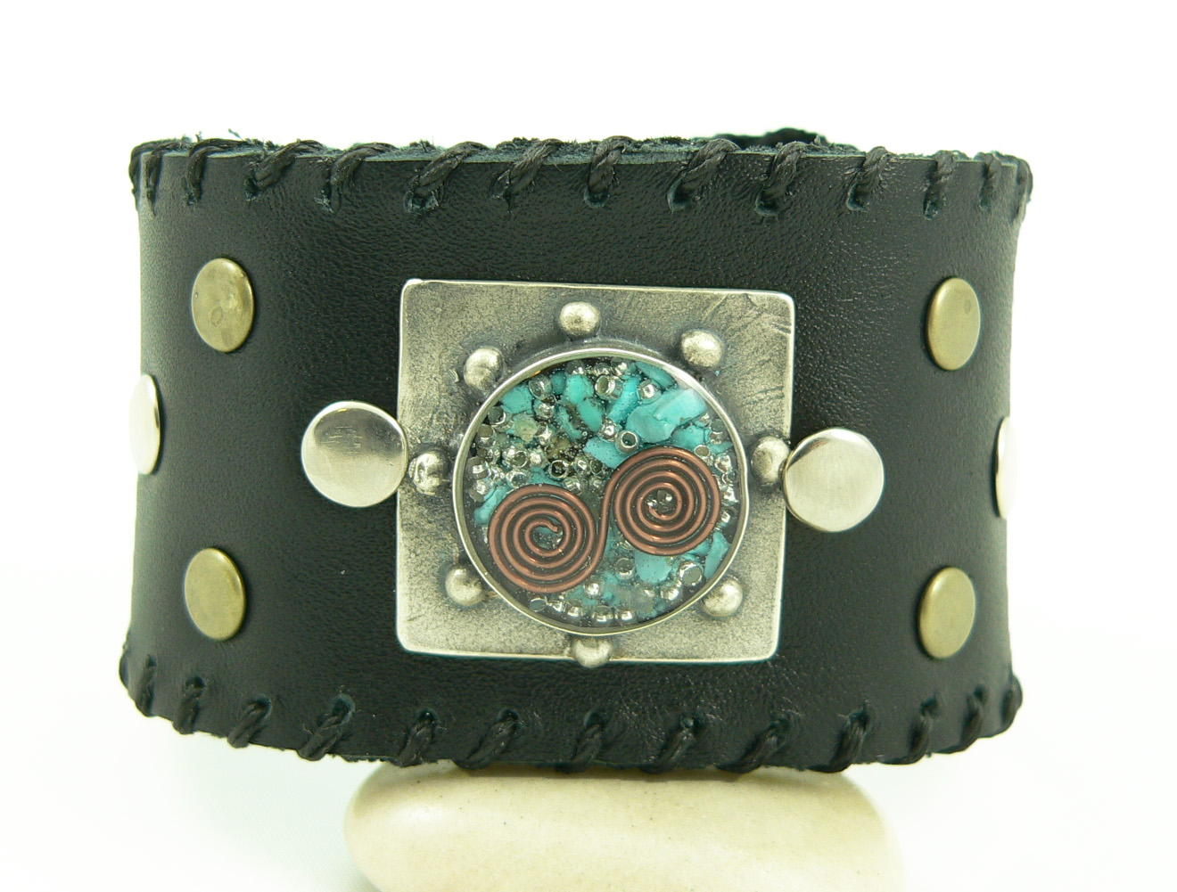 Orgone Energy Men's Cuff in Black & Turquoise, designed and Handcrafted by Lisa Smith, designer/owner, LKS Originals