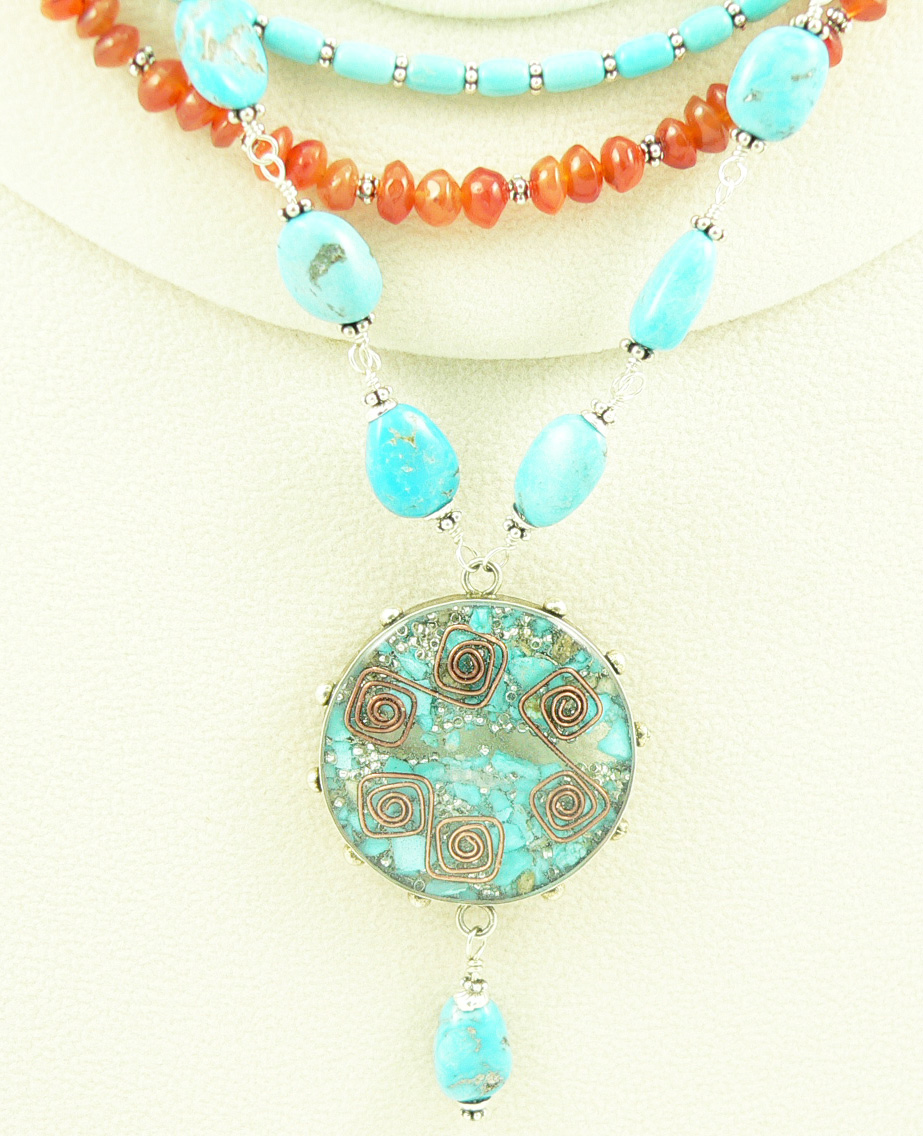 Orgone Energy Necklace in Turquoise and Carnelian Designed and Handcrafted by Lisa Smith, designer/owner, LKS Originals