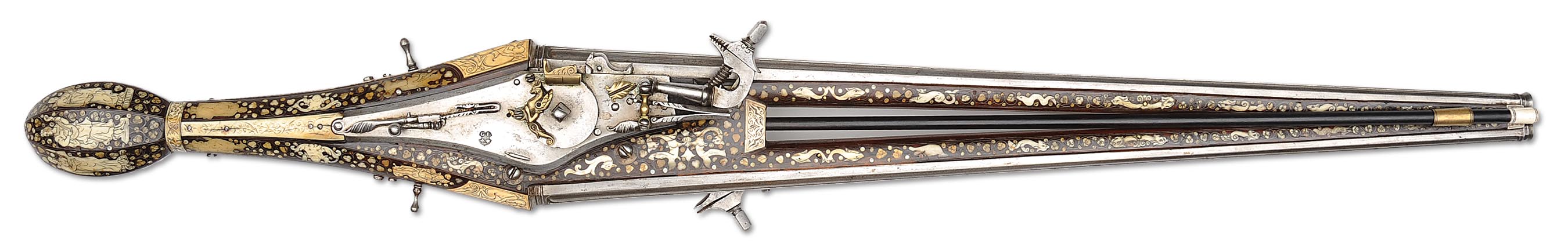 Extremely Rare Alsatian Double Barreled Over and Under Wheel Lock Pistol, Sedan, Circa 1600