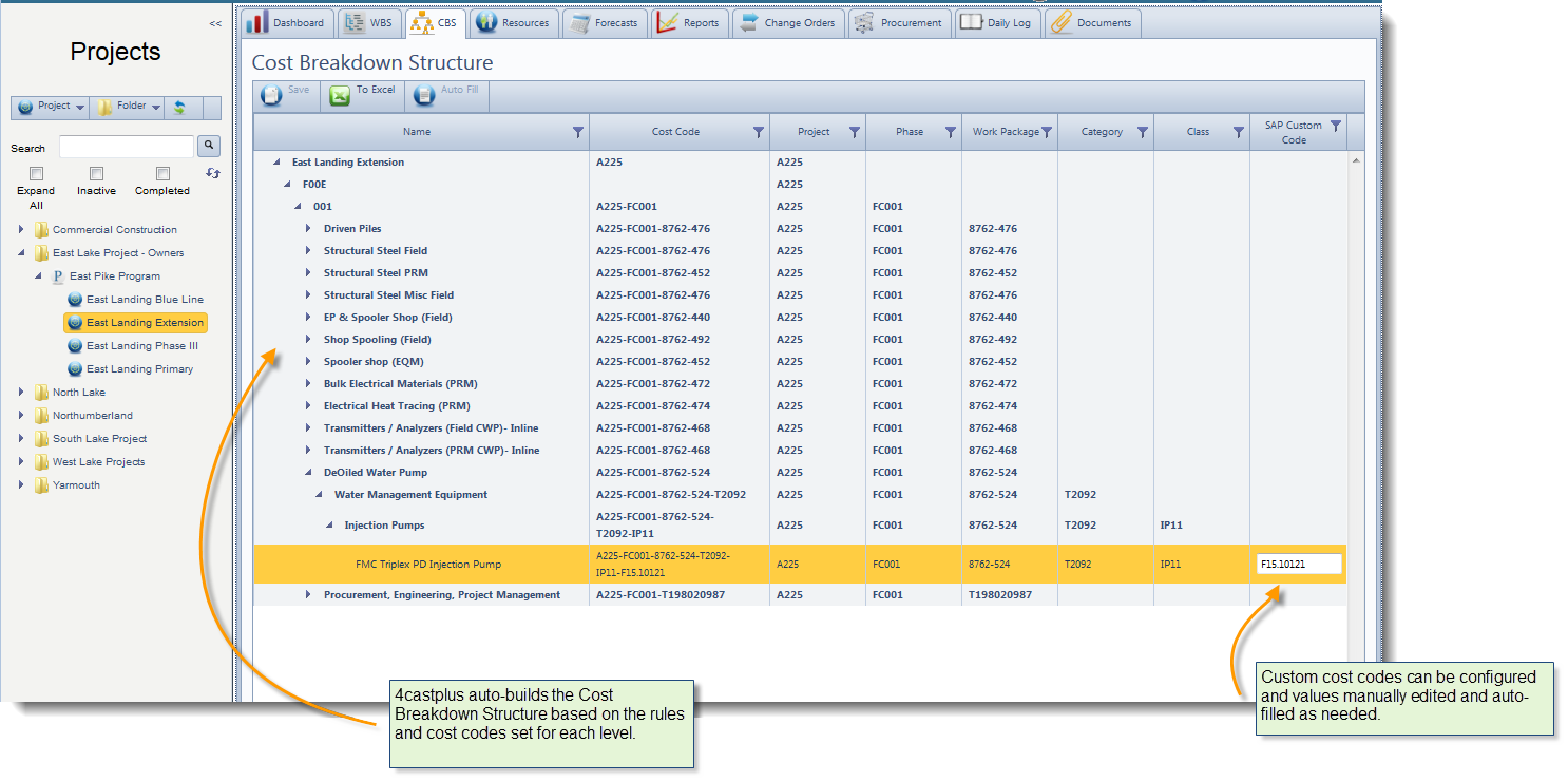 4castplus auto-builds the Cost Breakdown Structure