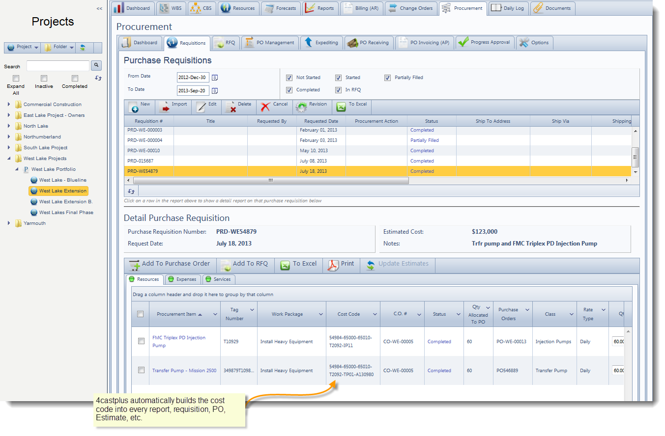 Validation of cost code on purchase requisition