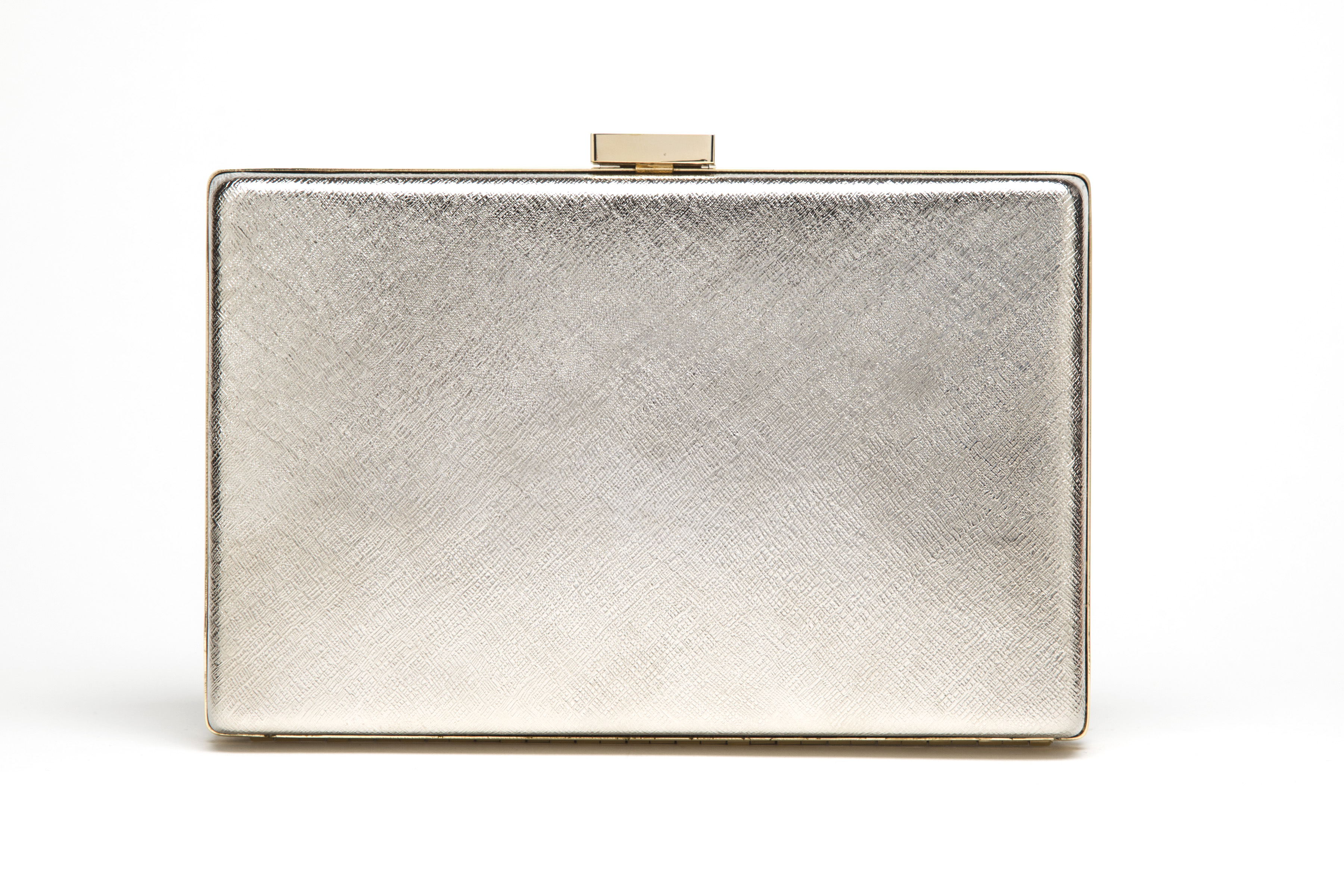 Jill Milan Art Deco Clutch in brushed silver with gold