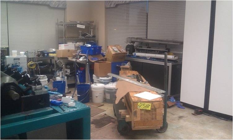Harris Bruno Research & Development room before employees applied 7S tools to make the work area more efficient.