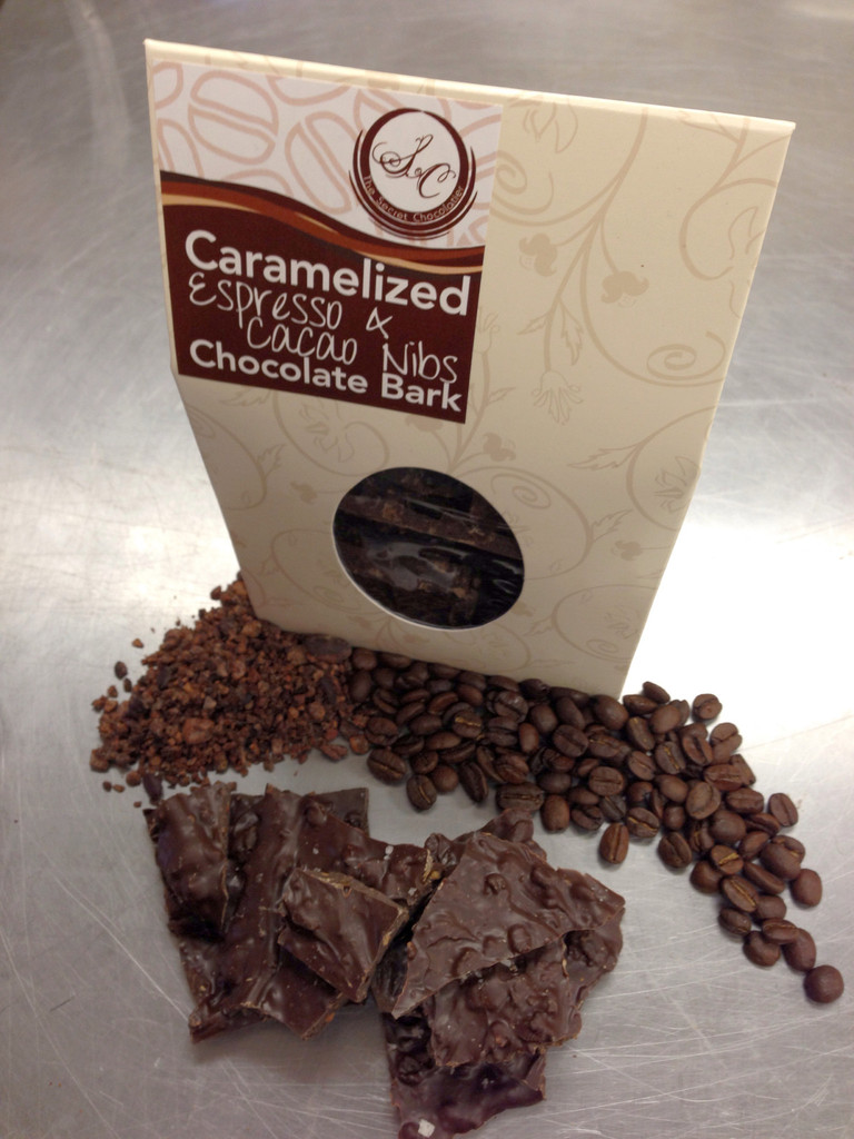 Caramelized Cacao Nibs and Espresso Chocolate Bark