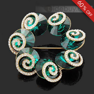 Nice Whirlpool Alloy with Dark Green Zircon Fashion Ladys Brooch Pins