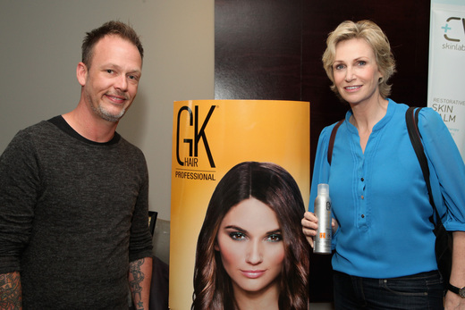 Stylist, Jeff Duckwall and Jane Lynch pose at the event with star's favorite product, GKhair's Dry Shampoo!