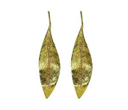 Gold Leaf Earrings by Jessica Surloff. 18K gold and diamond accents