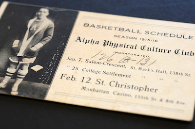 A postcard promoting the 1915-16 basketball season of the all-black, Harlem-based Alpha Physical Culture Club team.