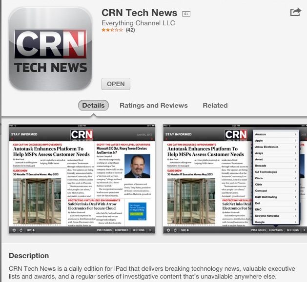 CRN iPad app for download in the Apple store