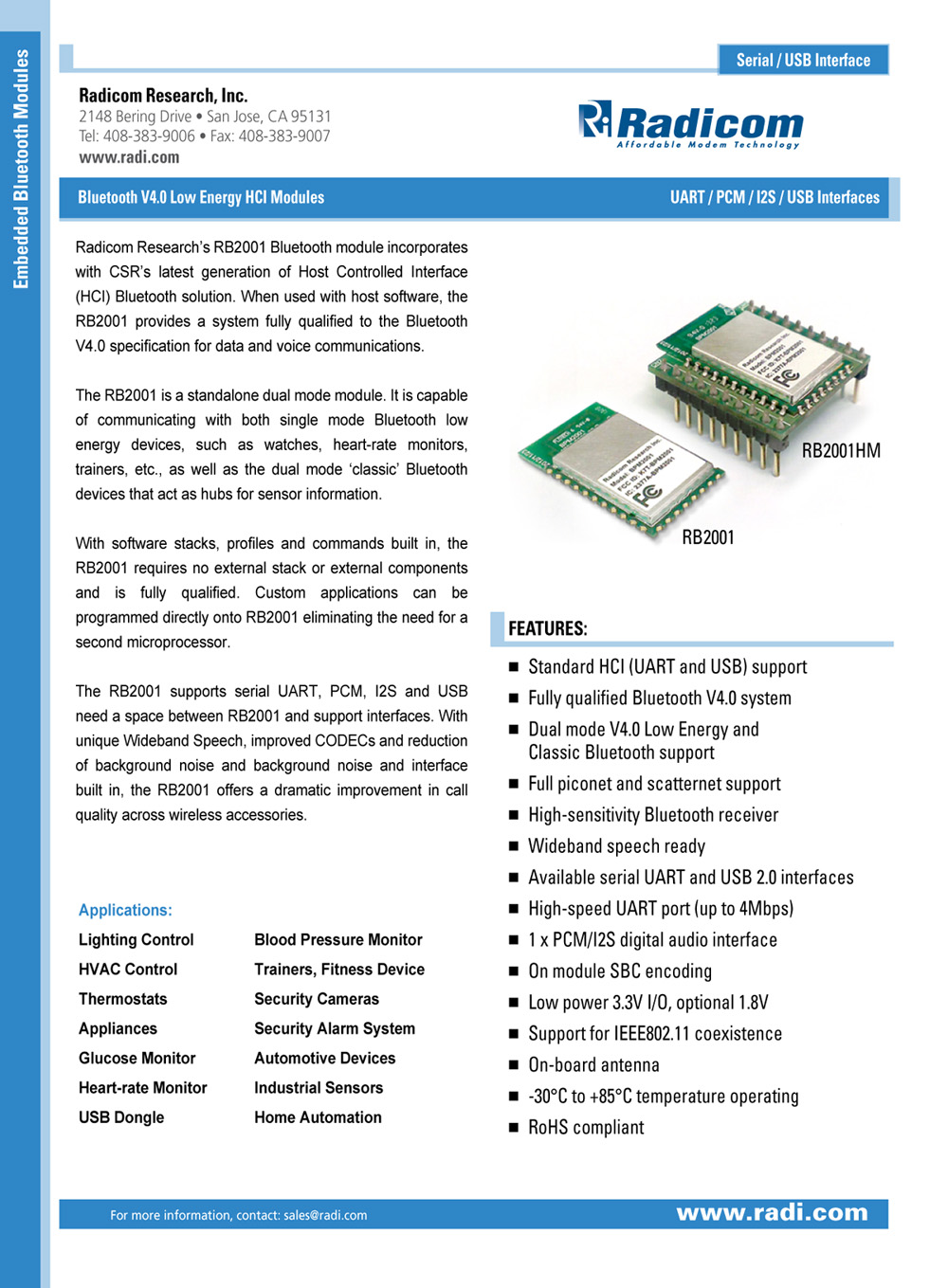 RB2001 Dual Modes V4.0 BLE and Classic  Support Bluetooth Modules