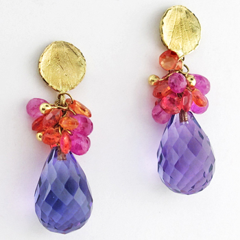 Heinrich Amethyst Drop Earrings with Orange and Pink Sapphire Briolettes