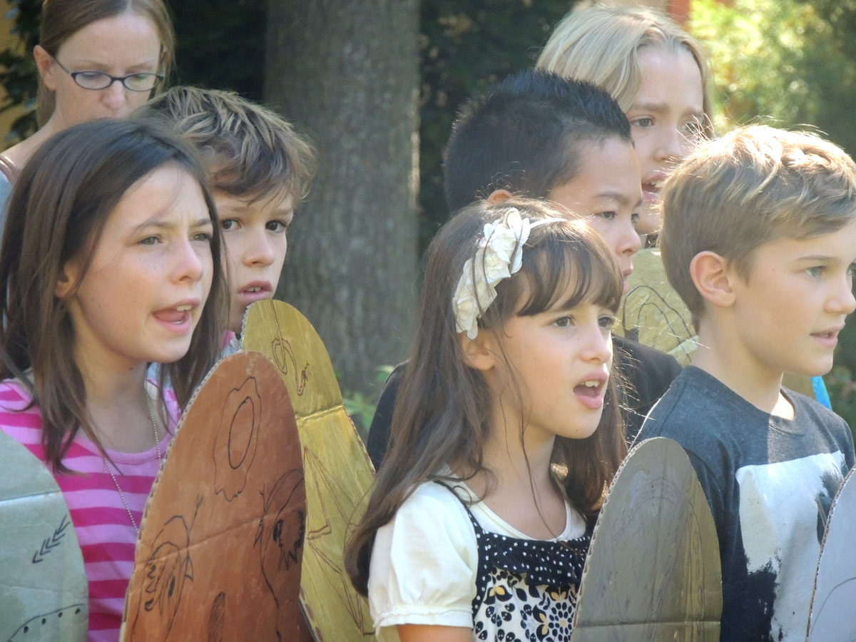 Highland Hall Waldorf School Fourth Grade students participating in the school's Michaelmas celebration.