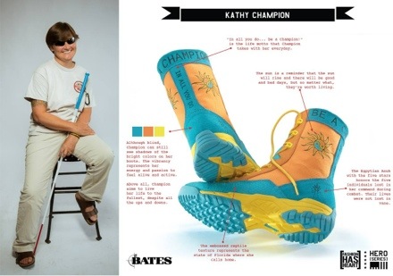 Kathy Champion and the boots she designed as part of the Hero Series.