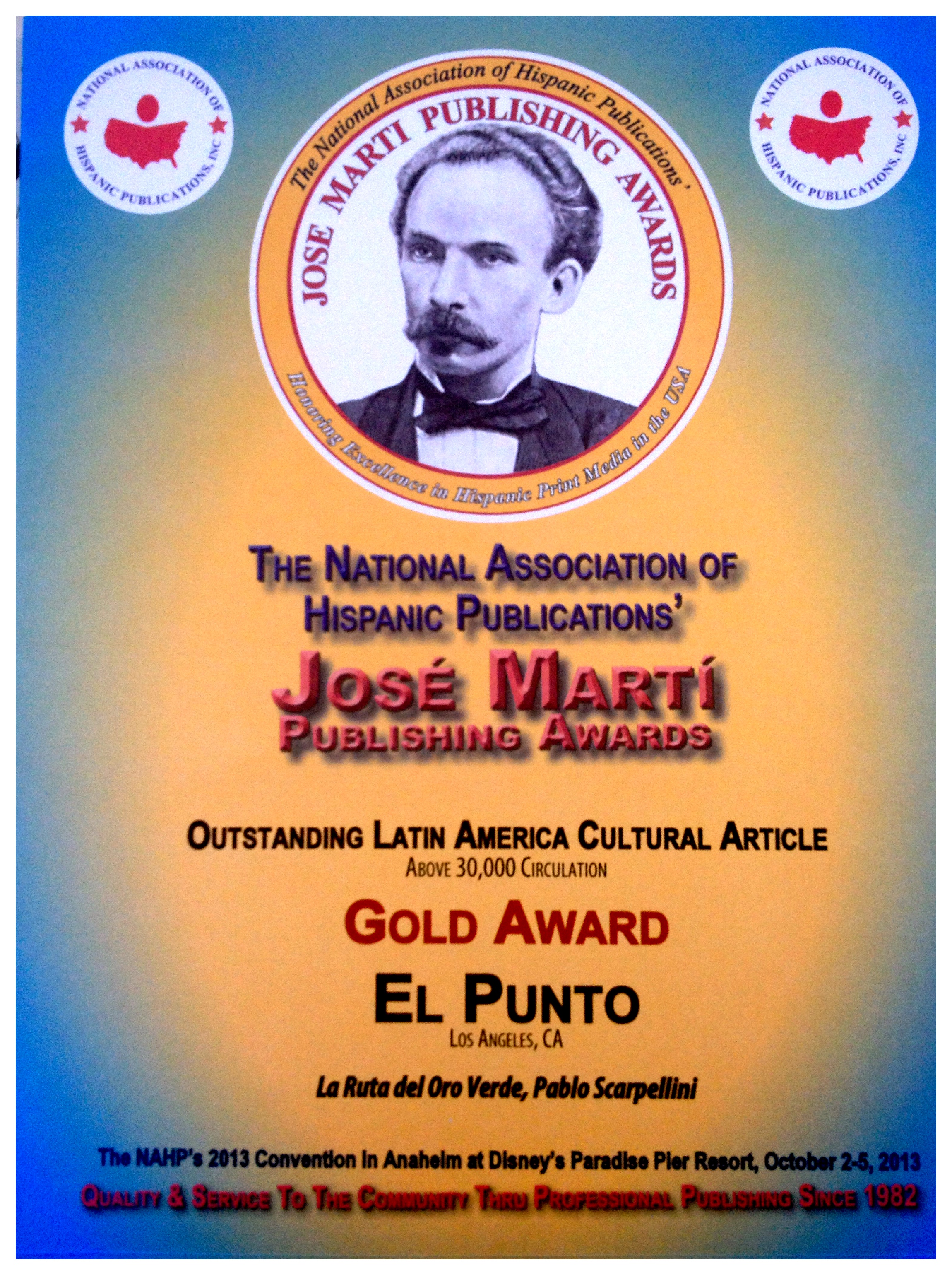 Gold Award for El Punto in Outstanding Latin American Cultural Article