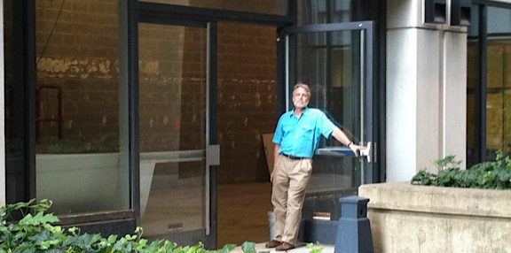 In 2013, Rob Henninger stands in one of the entrances to the future "Ultramodern" facility.