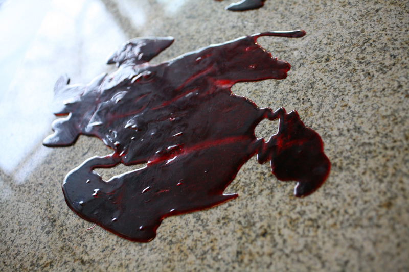 Plastic blood pools look gory, but keep your counter clean.