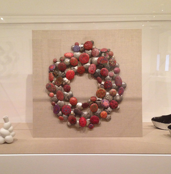 Museum installation of Pillow Collar Necklace by Ford/Forlano