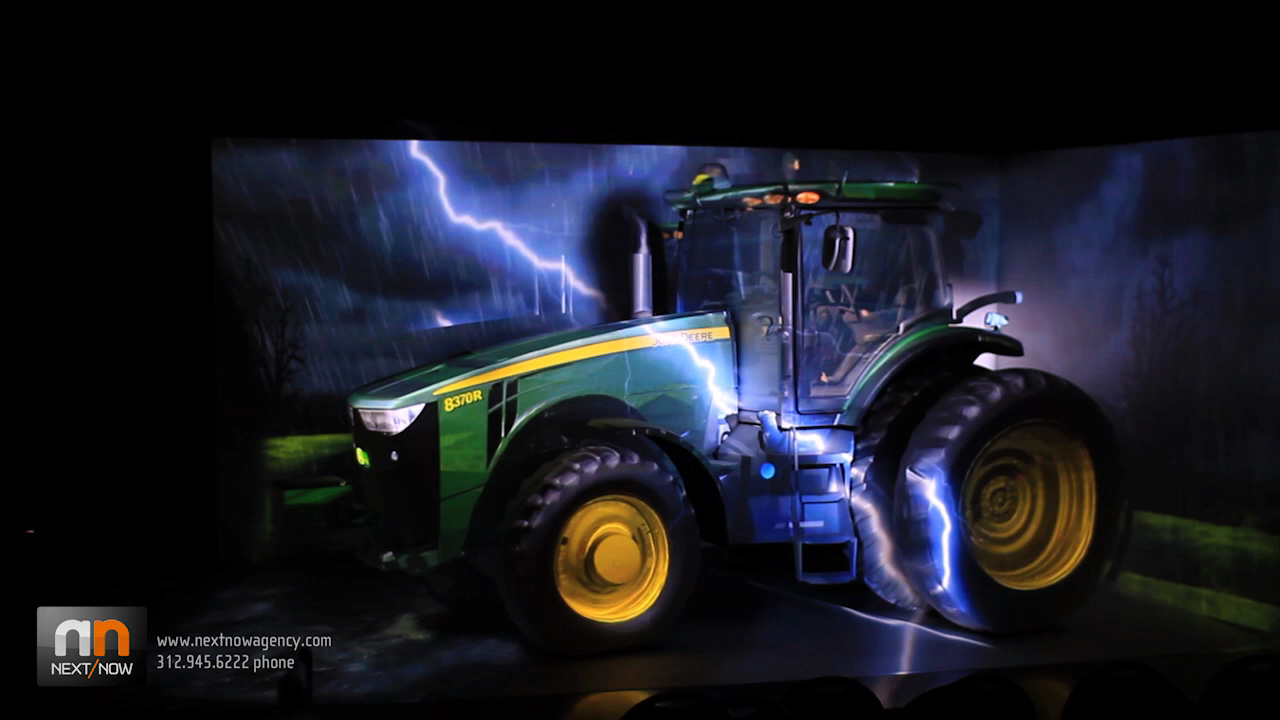 NEXT/NOW projection-mapped scene on John Deere 8R tractor