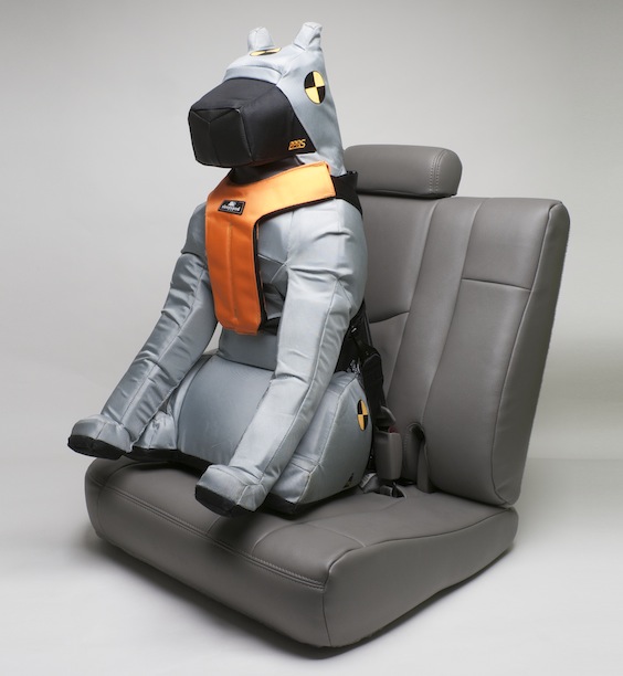 DUKE was designed by Sleepypod to test the crashworthiness of dog safety harnesses.